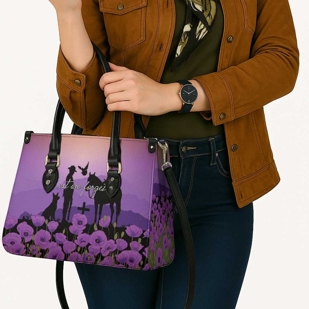Australia ANZAC Animal Heroes Leather Bag Purple Poppies