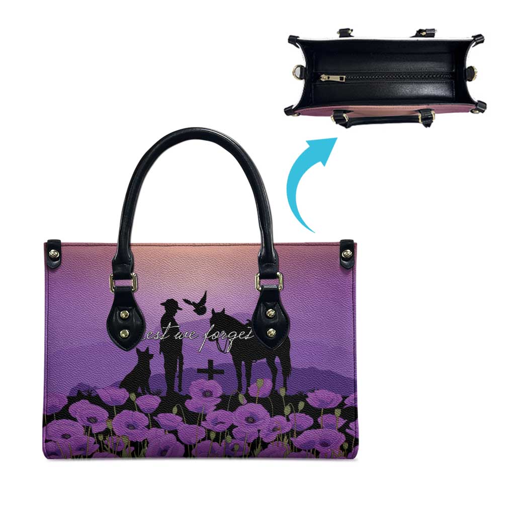 Australia ANZAC Animal Heroes Leather Bag Purple Poppies