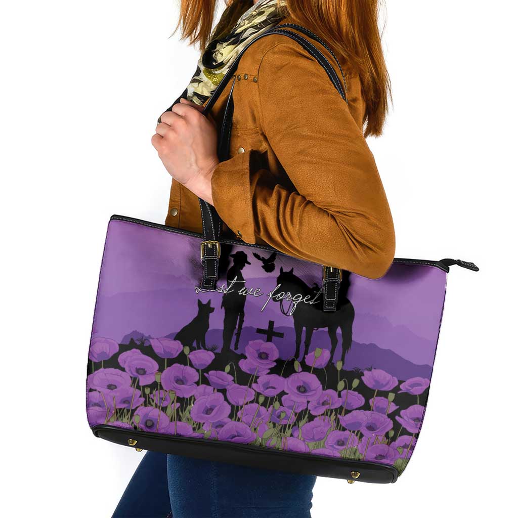 Australia ANZAC Animal Heroes Leather Tote Bag Purple Poppies