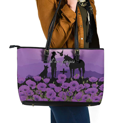 Australia ANZAC Animal Heroes Leather Tote Bag Purple Poppies