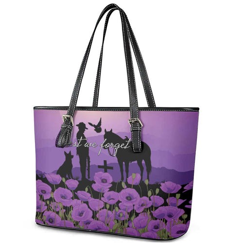 Australia ANZAC Animal Heroes Leather Tote Bag Purple Poppies