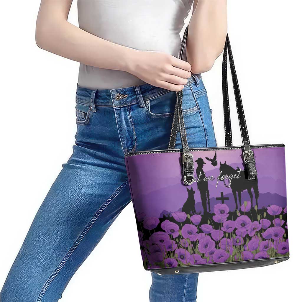 Australia ANZAC Animal Heroes Leather Tote Bag Purple Poppies