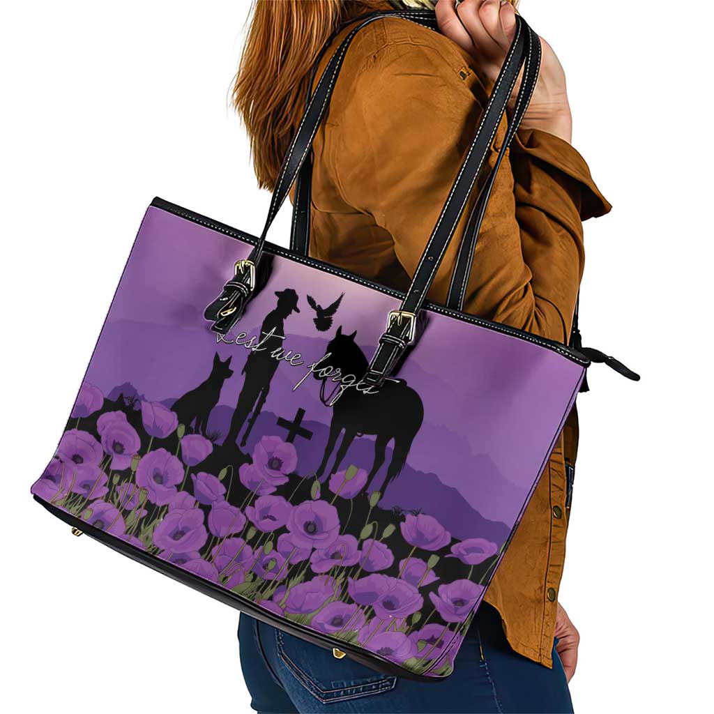 Australia ANZAC Animal Heroes Leather Tote Bag Purple Poppies