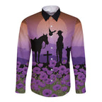 Australia ANZAC Animal Heroes Long Sleeve Button Shirt Purple Poppies