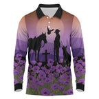 Australia ANZAC Animal Heroes Long Sleeve Polo Shirt Purple Poppies