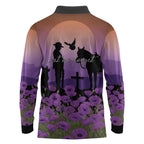 Australia ANZAC Animal Heroes Long Sleeve Polo Shirt Purple Poppies