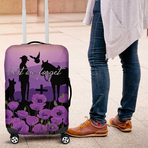 Australia ANZAC Animal Heroes Luggage Cover Purple Poppies