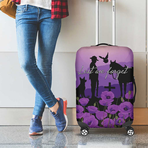 Australia ANZAC Animal Heroes Luggage Cover Purple Poppies