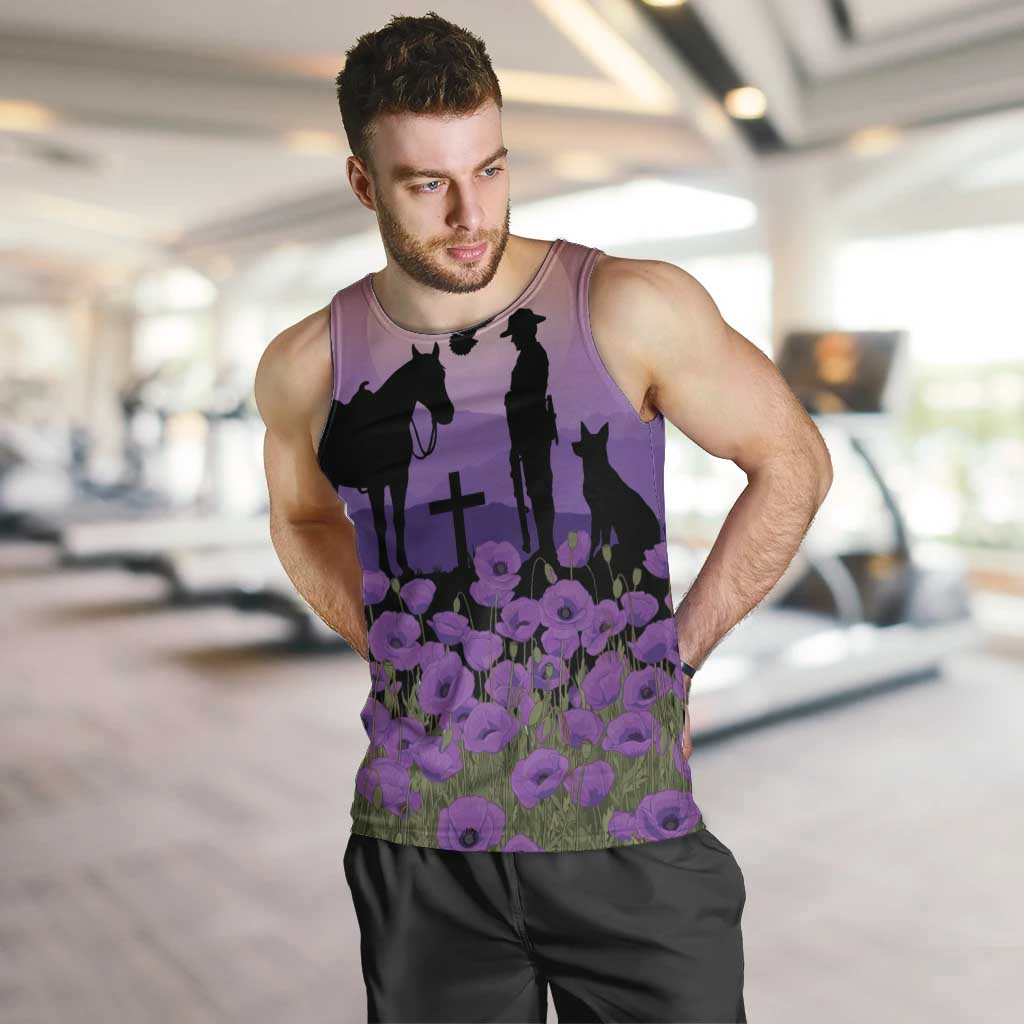 Australia ANZAC Animal Heroes Men Tank Top Purple Poppies