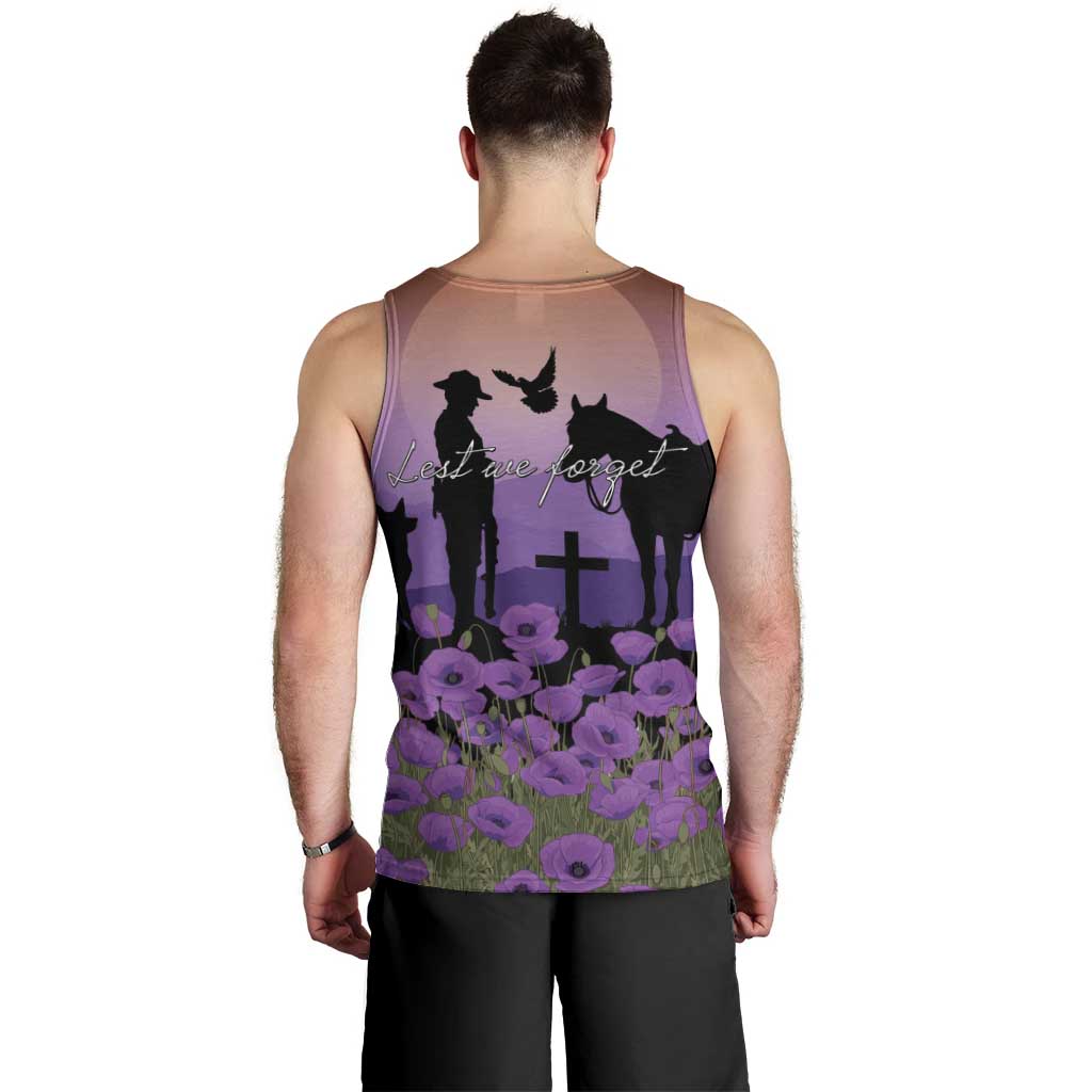 Australia ANZAC Animal Heroes Men Tank Top Purple Poppies