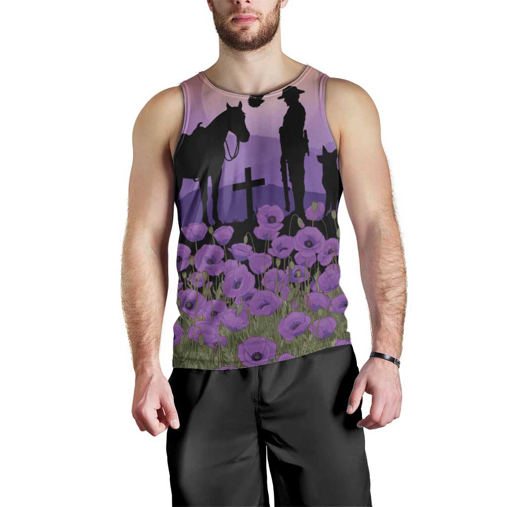 Australia ANZAC Animal Heroes Men Tank Top Purple Poppies