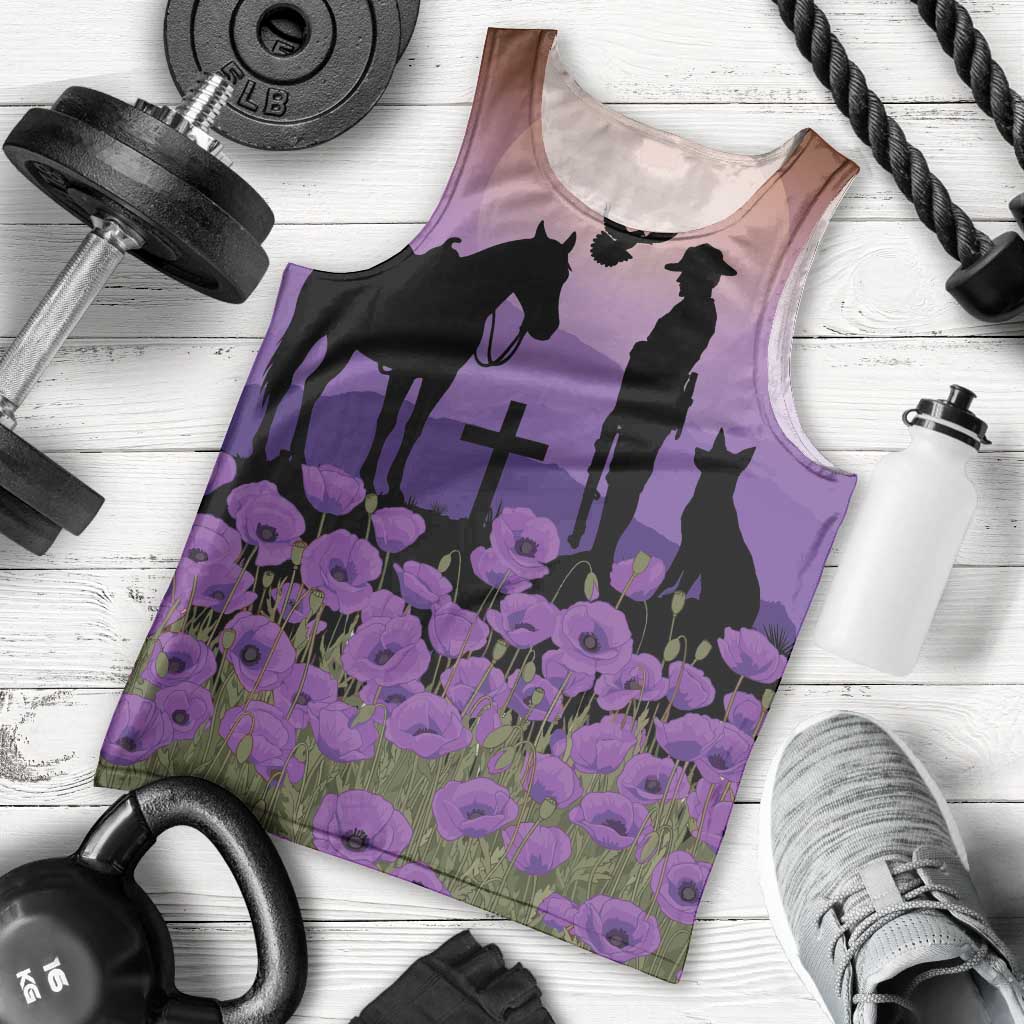 Australia ANZAC Animal Heroes Men Tank Top Purple Poppies
