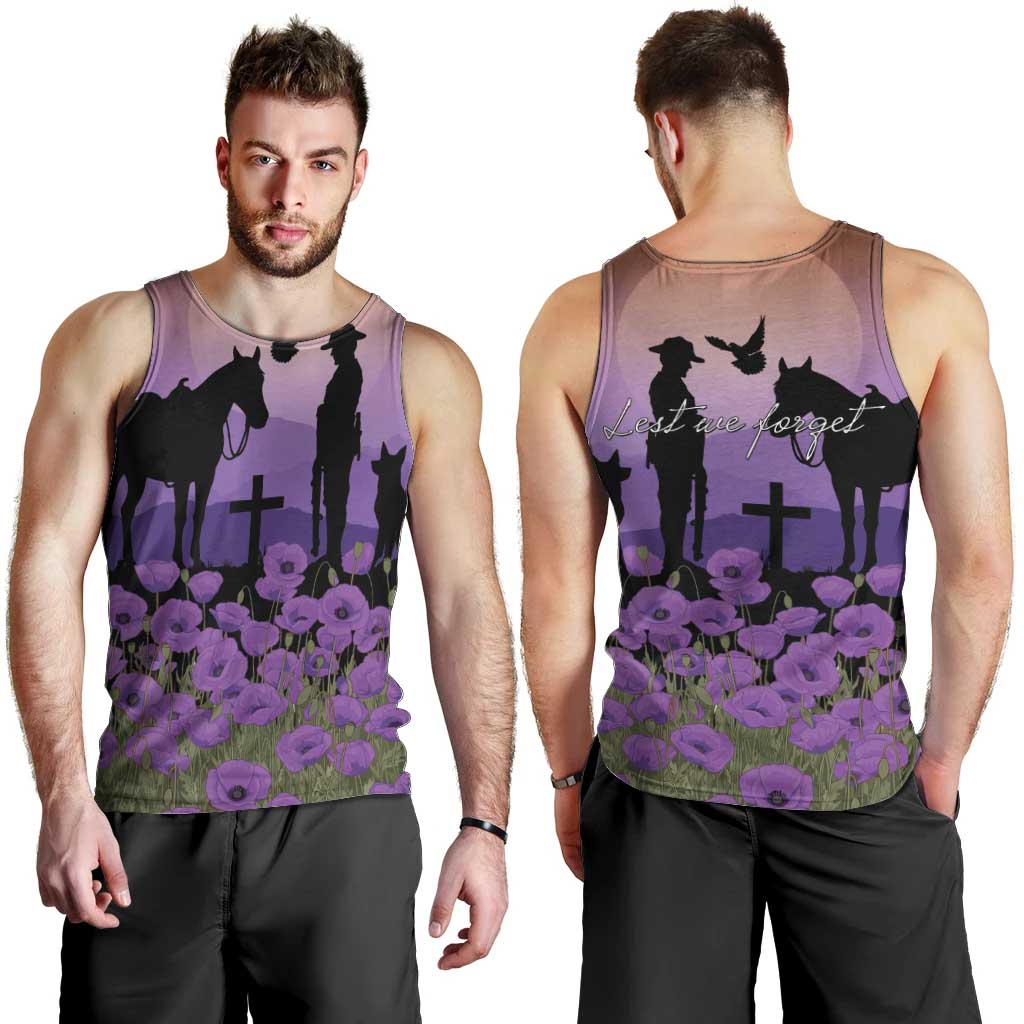Australia ANZAC Animal Heroes Men Tank Top Purple Poppies