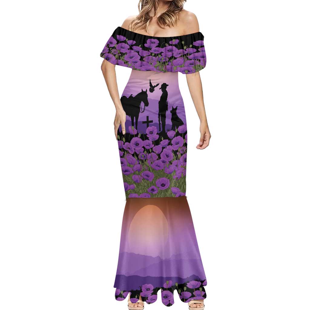 Australia ANZAC Animal Heroes Mermaid Dress Purple Poppies