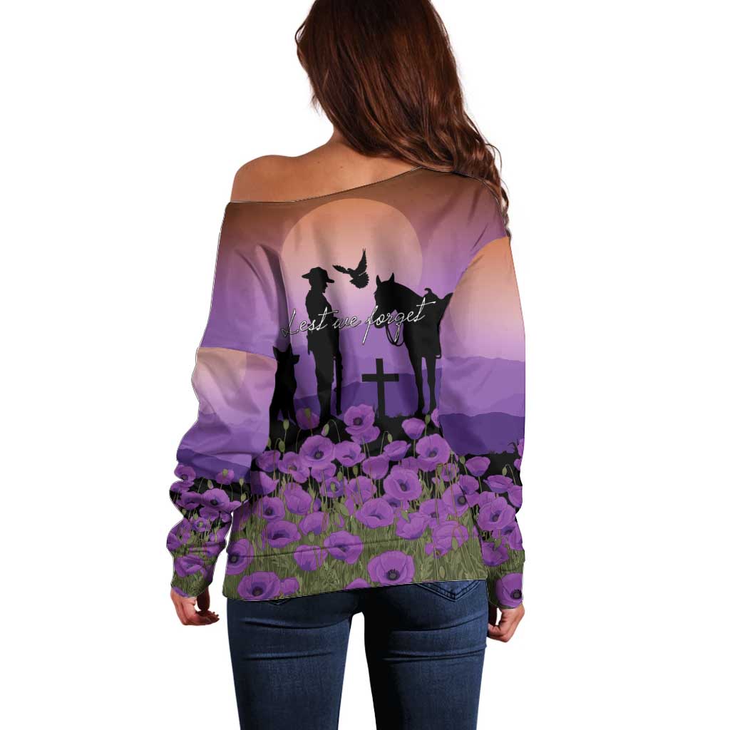 Australia ANZAC Animal Heroes Off Shoulder Sweater Purple Poppies
