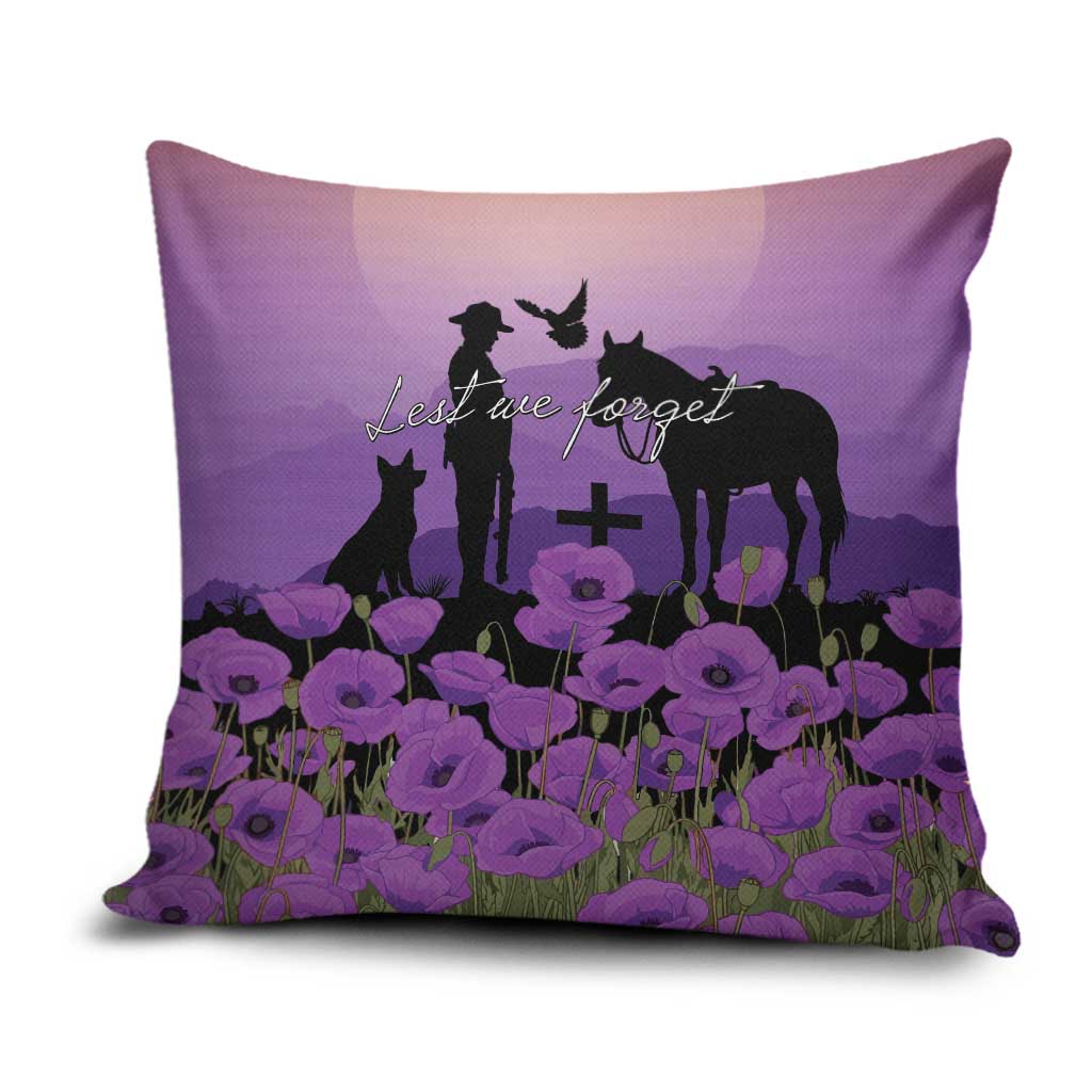 Australia ANZAC Animal Heroes Pillow Cover Purple Poppies