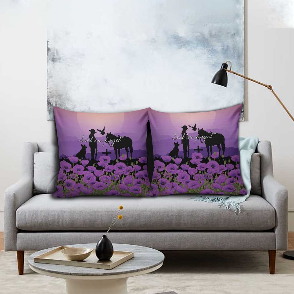 Australia ANZAC Animal Heroes Pillow Cover Purple Poppies