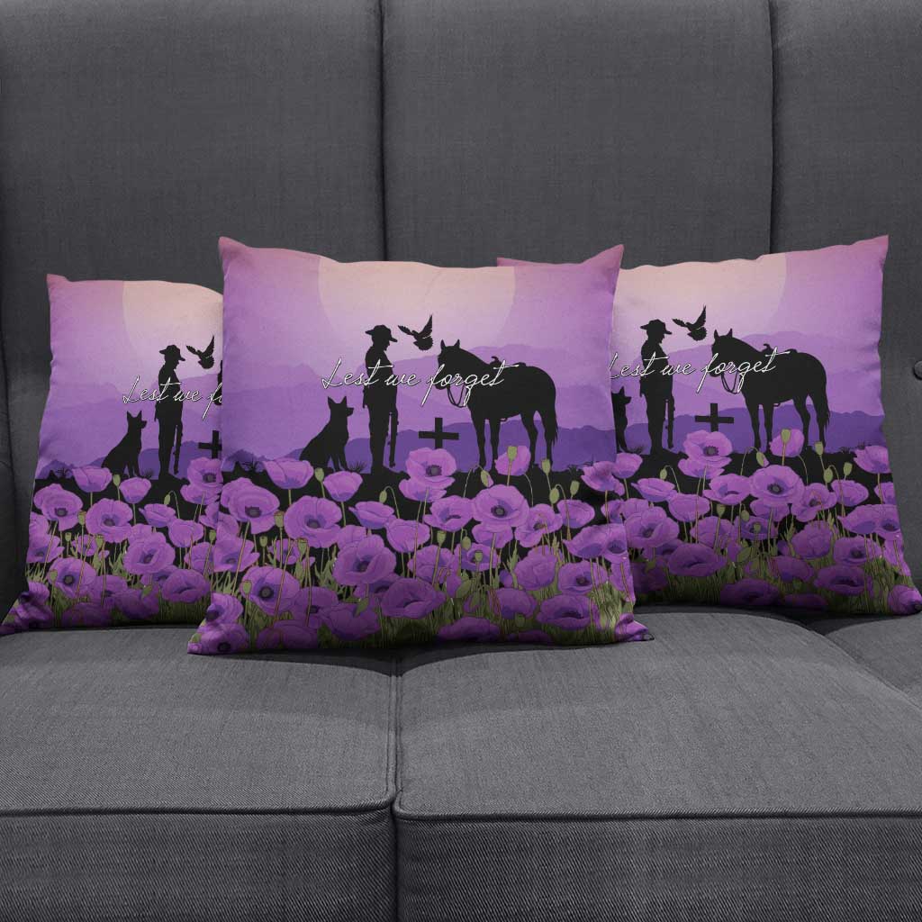 Australia ANZAC Animal Heroes Pillow Cover Purple Poppies