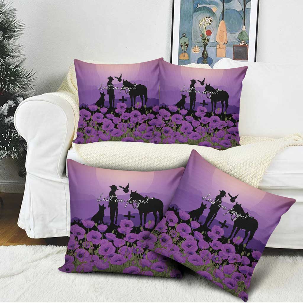 Australia ANZAC Animal Heroes Pillow Cover Purple Poppies