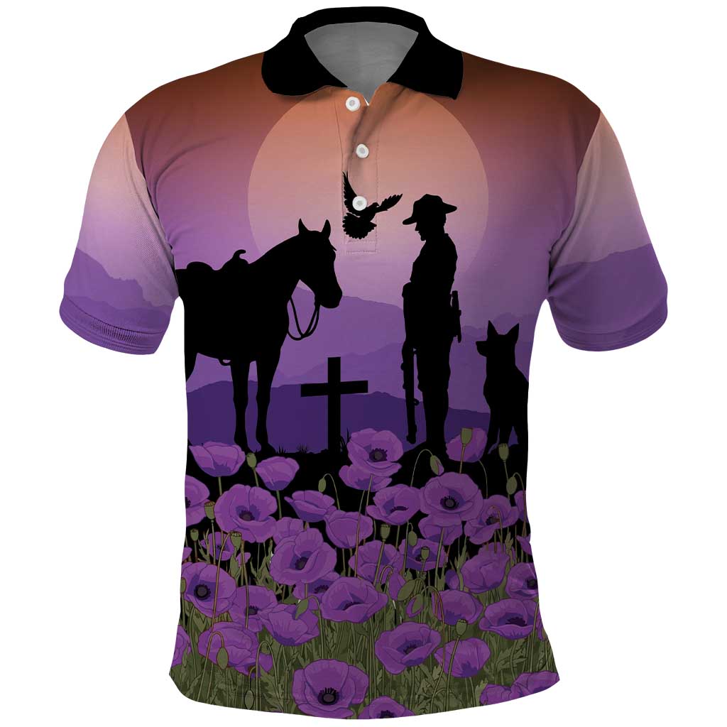 Australia ANZAC Animal Heroes Polo Shirt Purple Poppies