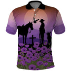 Australia ANZAC Animal Heroes Polo Shirt Purple Poppies