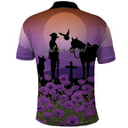 Australia ANZAC Animal Heroes Polo Shirt Purple Poppies