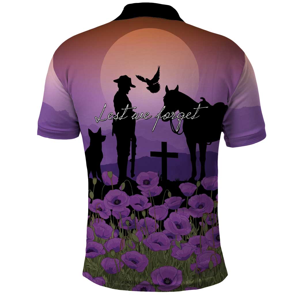 Australia ANZAC Animal Heroes Polo Shirt Purple Poppies