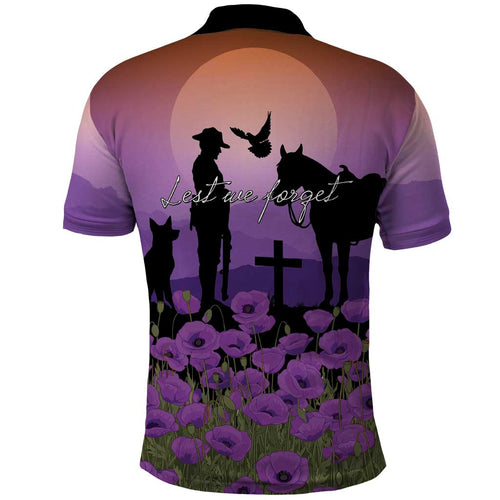 Australia ANZAC Animal Heroes Polo Shirt Purple Poppies