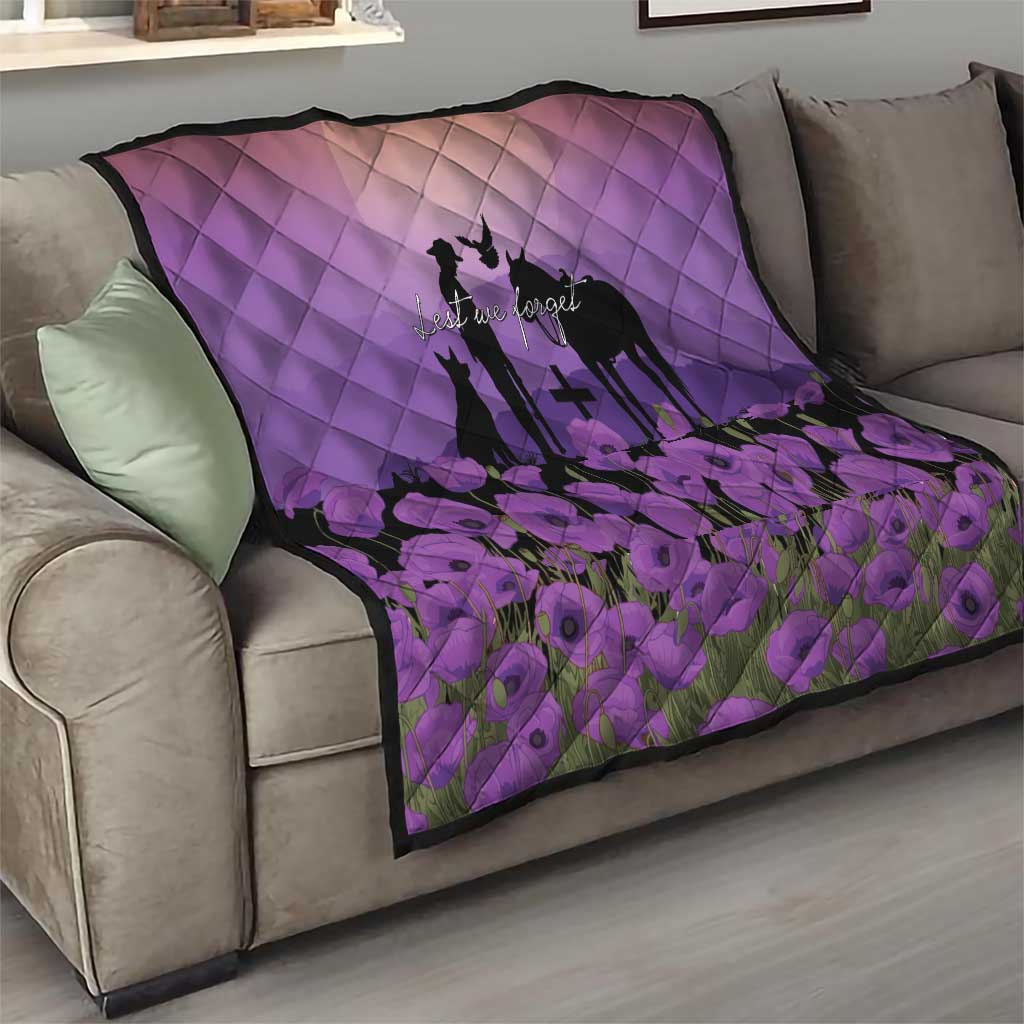 Australia ANZAC Animal Heroes Quilt Purple Poppies