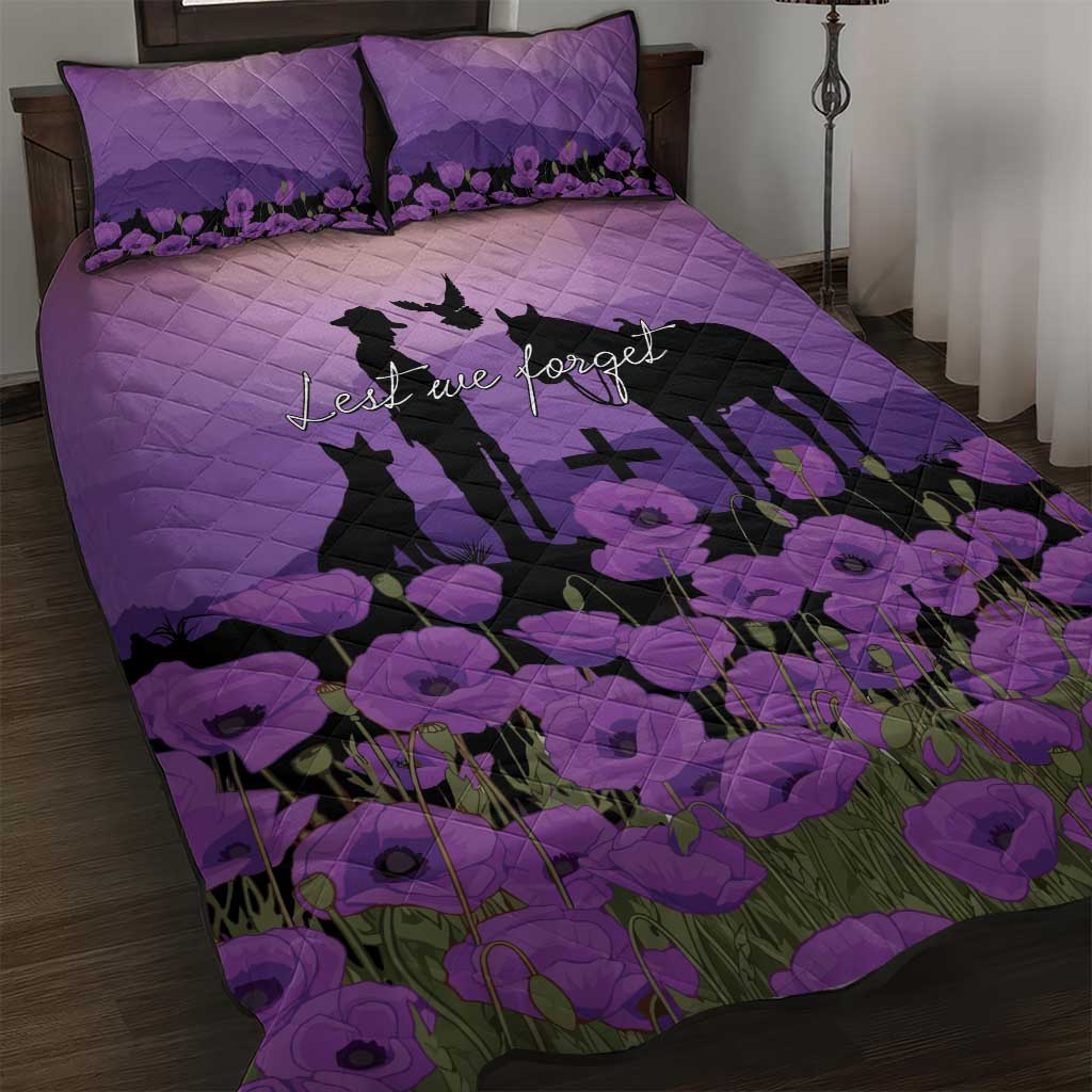 Australia ANZAC Animal Heroes Quilt Bed Set Purple Poppies