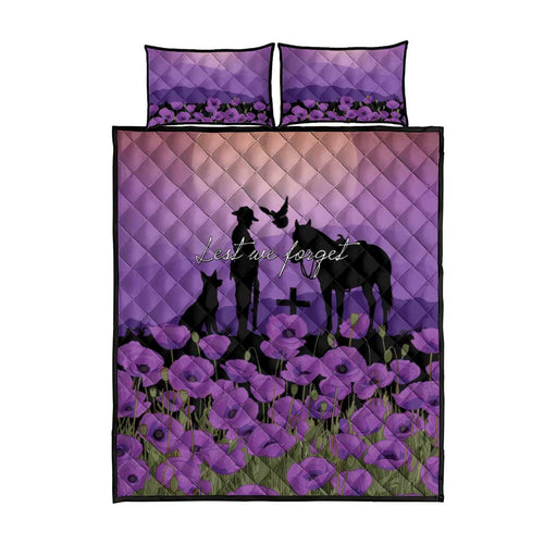 Australia ANZAC Animal Heroes Quilt Bed Set Purple Poppies
