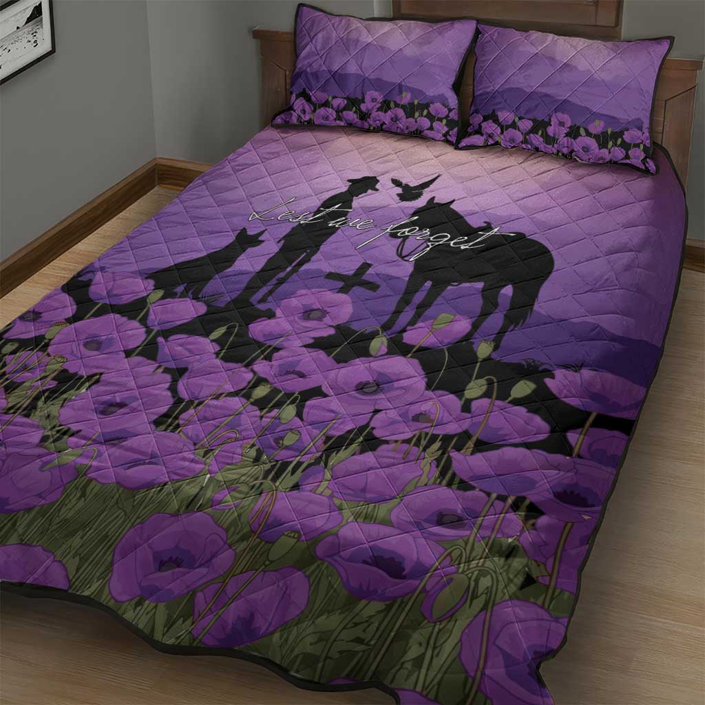 Australia ANZAC Animal Heroes Quilt Bed Set Purple Poppies