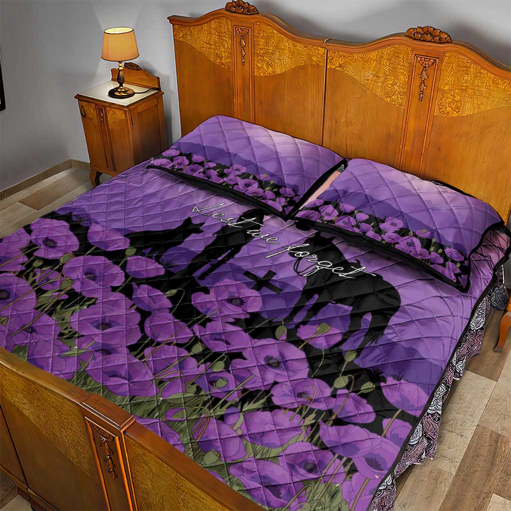 Australia ANZAC Animal Heroes Quilt Bed Set Purple Poppies
