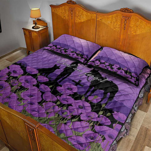 Australia ANZAC Animal Heroes Quilt Bed Set Purple Poppies
