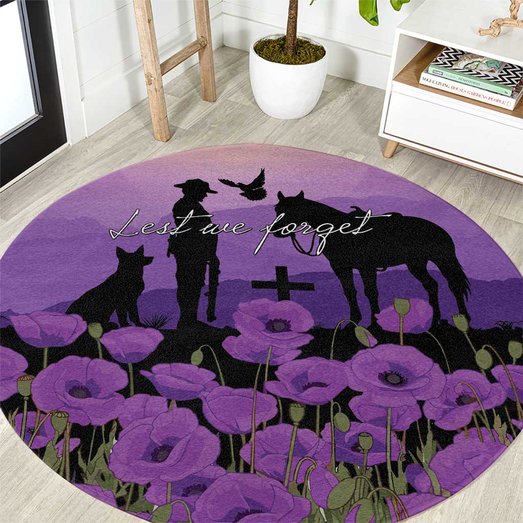 Australia ANZAC Animal Heroes Round Carpet Purple Poppies