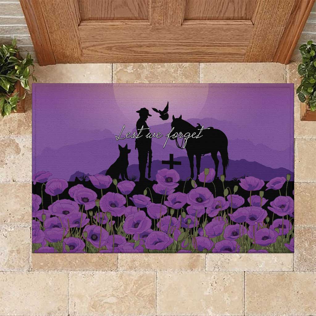 Australia ANZAC Animal Heroes Rubber Doormat Purple Poppies
