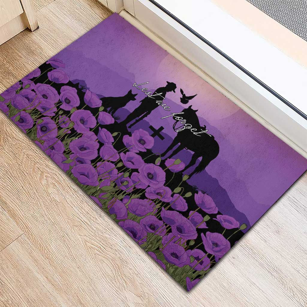 Australia ANZAC Animal Heroes Rubber Doormat Purple Poppies