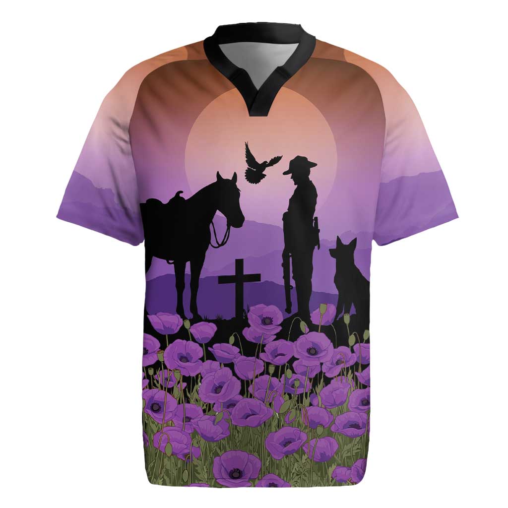 Australia ANZAC Animal Heroes Rugby Jersey Purple Poppies