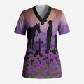 Australia ANZAC Animal Heroes Scrub Top Purple Poppies