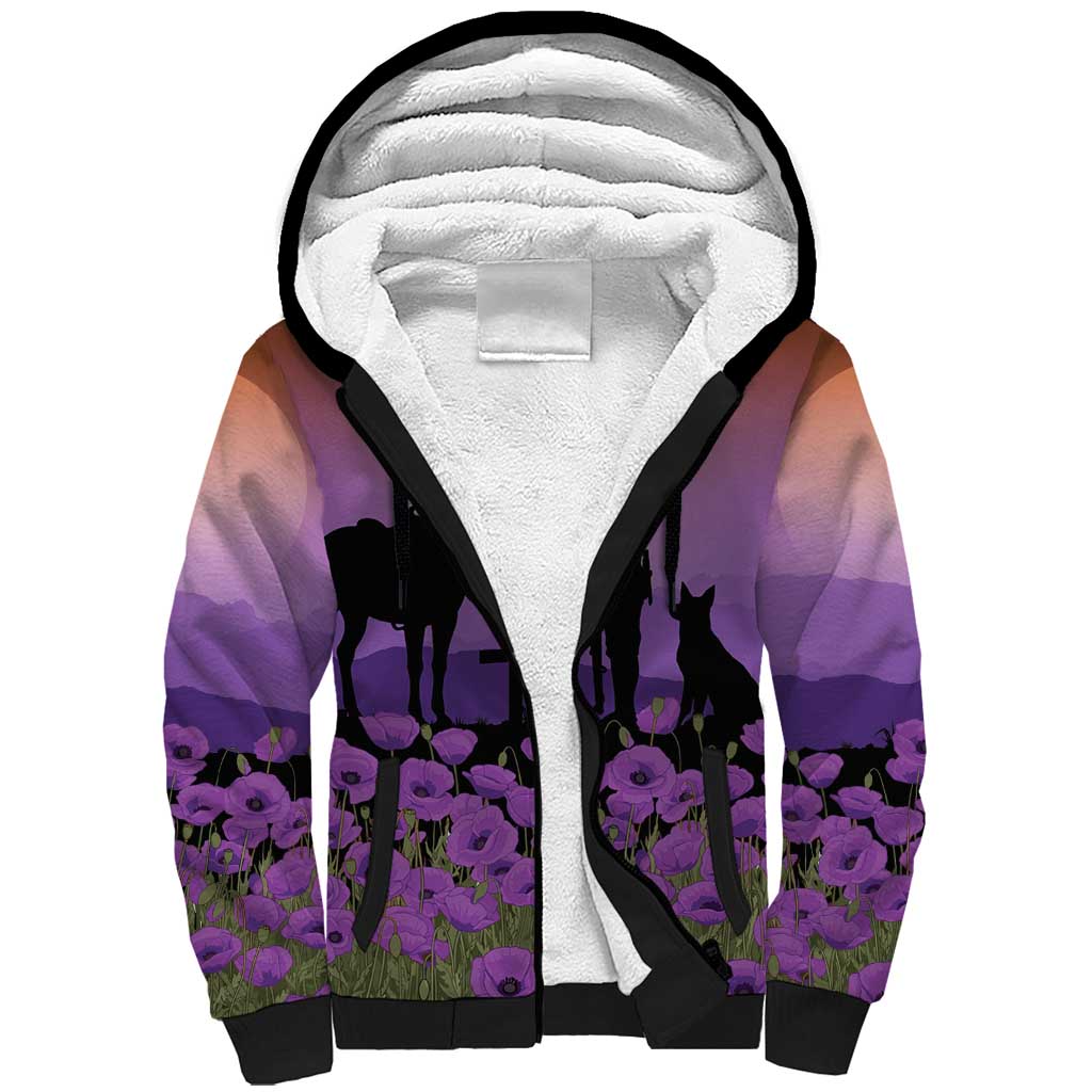 Australia ANZAC Animal Heroes Sherpa Hoodie Purple Poppies