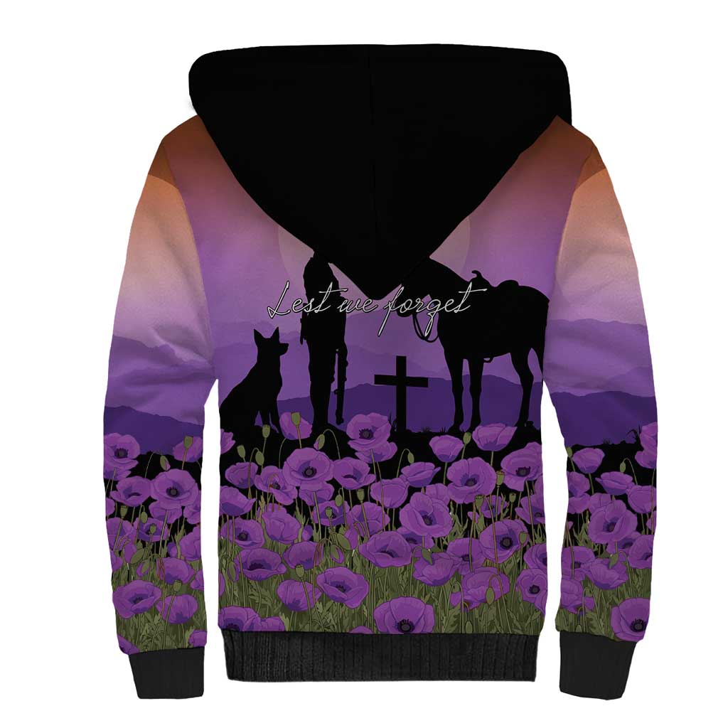 Australia ANZAC Animal Heroes Sherpa Hoodie Purple Poppies