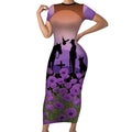 Australia ANZAC Animal Heroes Short Sleeve Bodycon Dress Purple Poppies