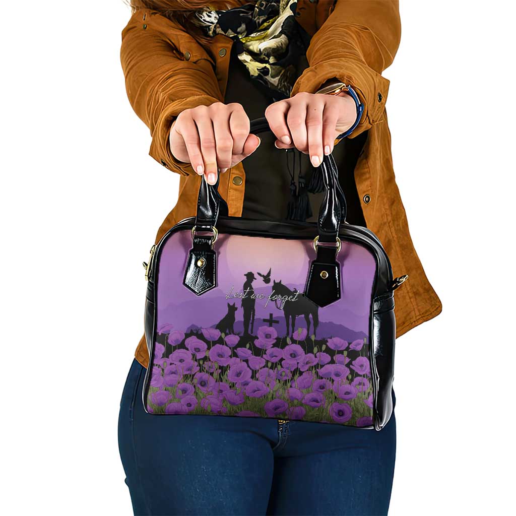 Australia ANZAC Animal Heroes Shoulder Handbag Purple Poppies