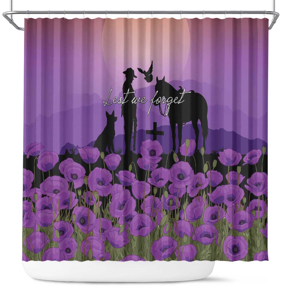 Australia ANZAC Animal Heroes Shower Curtain Purple Poppies