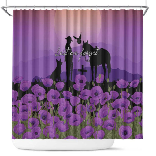 Australia ANZAC Animal Heroes Shower Curtain Purple Poppies