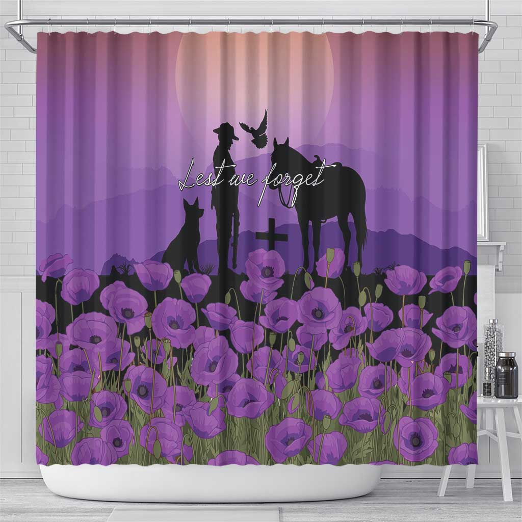 Australia ANZAC Animal Heroes Shower Curtain Purple Poppies
