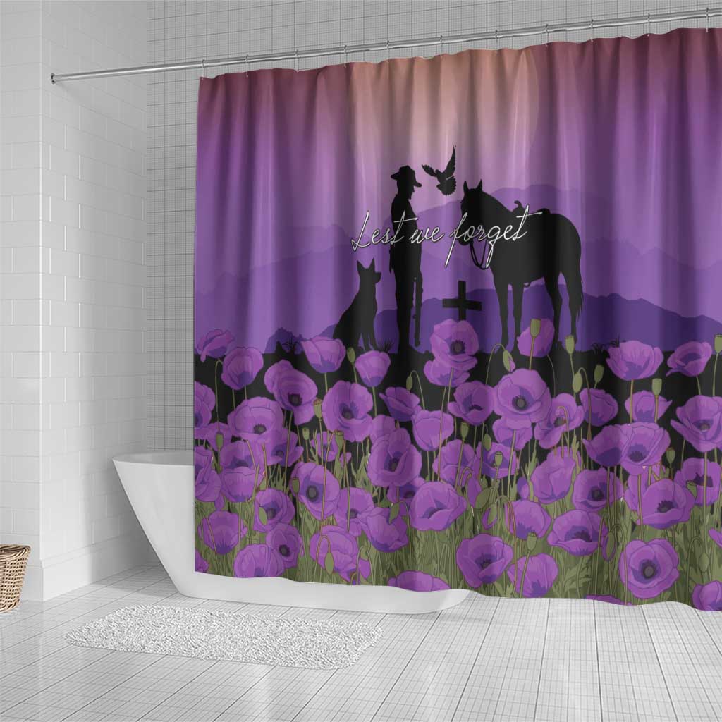Australia ANZAC Animal Heroes Shower Curtain Purple Poppies