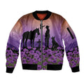 Australia ANZAC Animal Heroes Sleeve Zip Bomber Jacket Purple Poppies