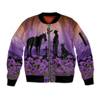 Australia ANZAC Animal Heroes Sleeve Zip Bomber Jacket Purple Poppies
