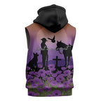 Australia ANZAC Animal Heroes Sleeveless Hoodie Purple Poppies